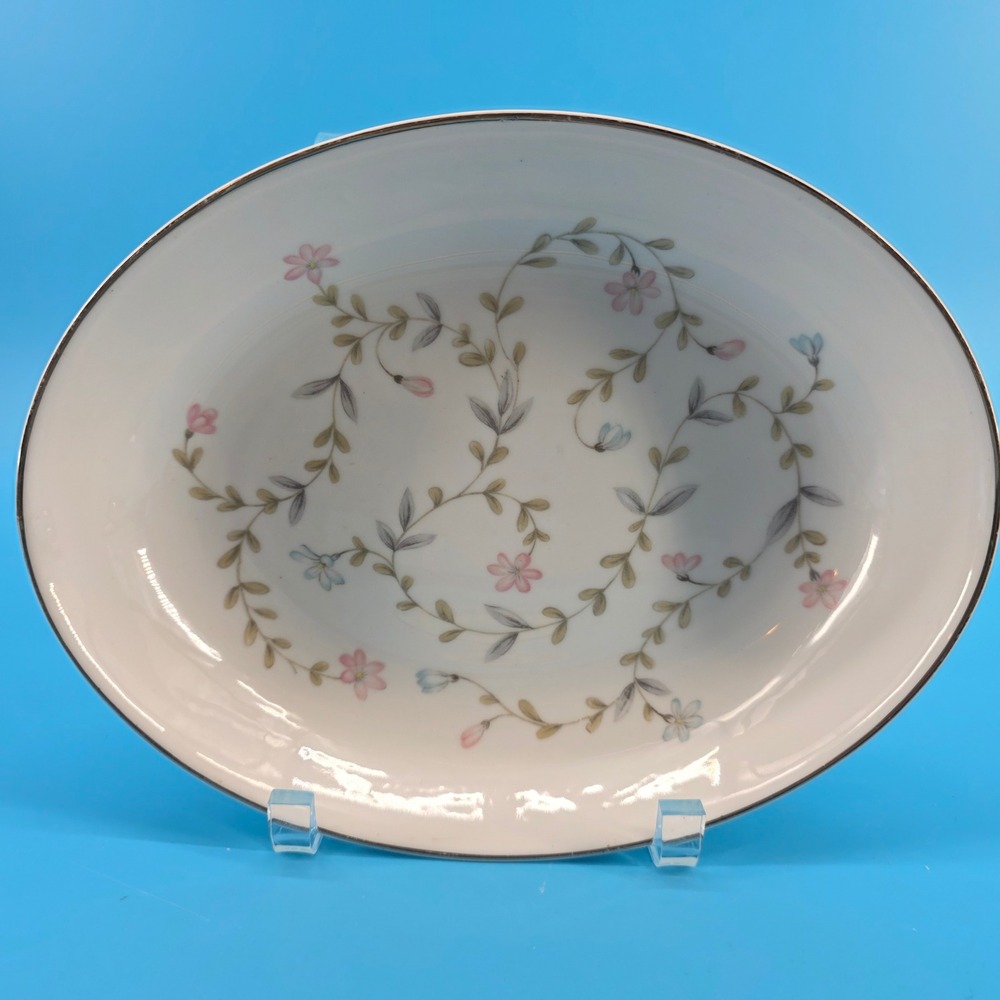 Harmony House Linda Fine China Oval Vegetable Bowl Japan Pink Blue Floral 9.25"